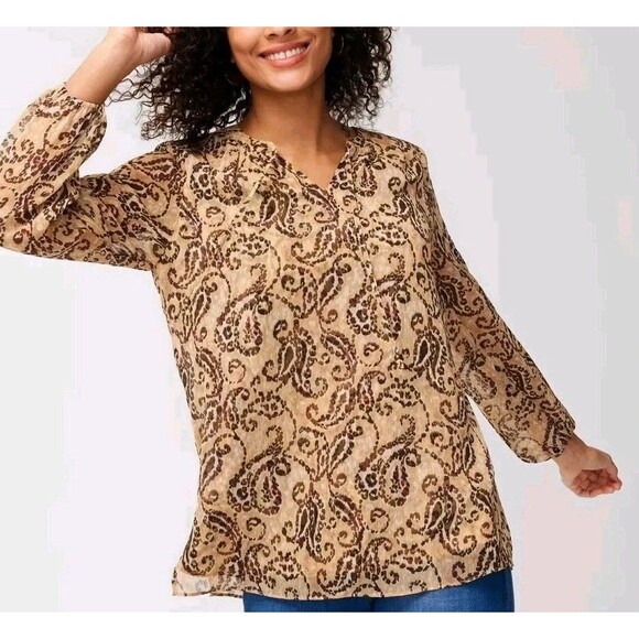 Chico's Tops - NWT Chico's Paisley Leopard Blouse Popover Top Size 2 (L) Brown Office Career